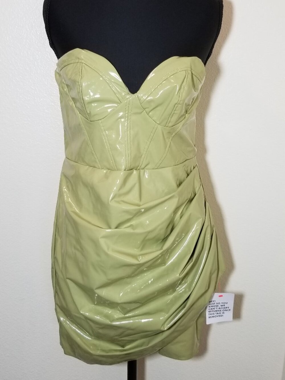 Asos Design Lime Green Faux Leather Strapless Mini Dress Size 8 Bodycon Sexy NWT